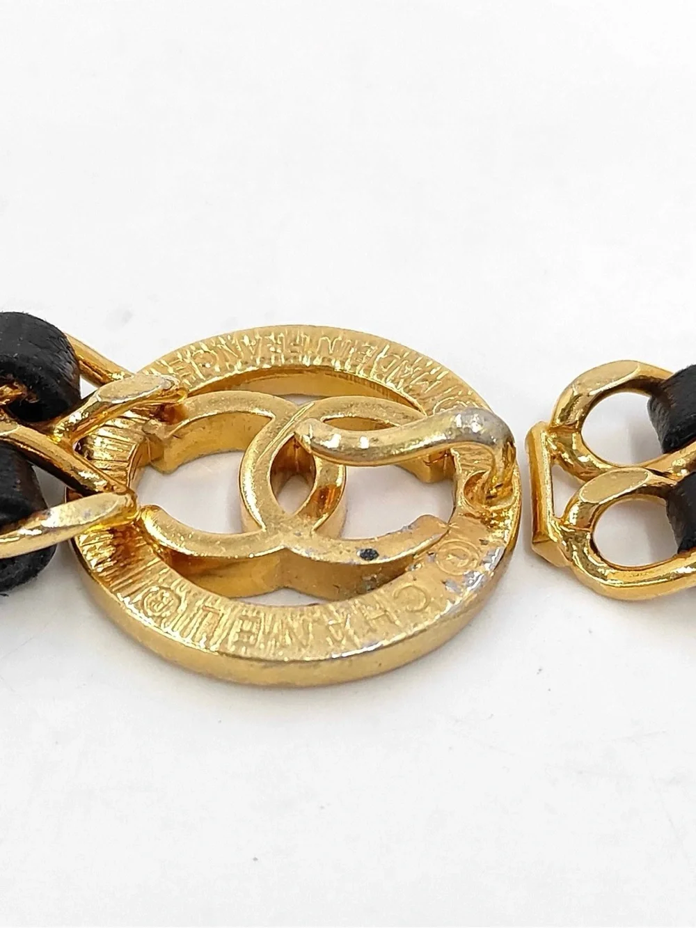 ✨🛍️ Chanel Black Leather Woven Gold-Plated Belt